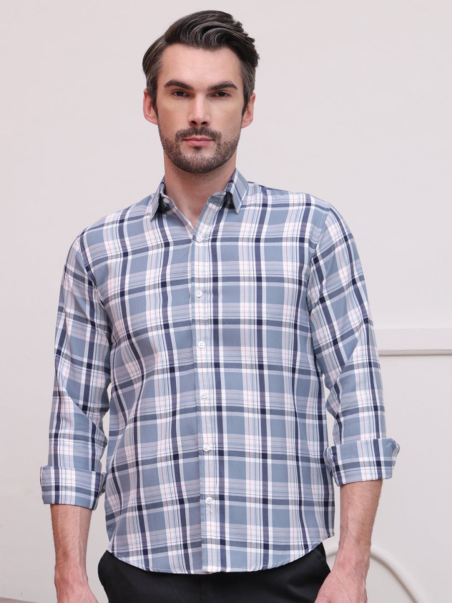 Blue Regular Fit Checks Formal Shirts for Men - SF_9007Blue_S