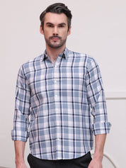 Blue Regular Fit Checks Formal Shirts for Men - SF_9007Blue_S