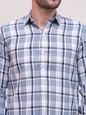 Blue Regular Fit Checks Formal Shirts for Men - SF_9007Blue_S