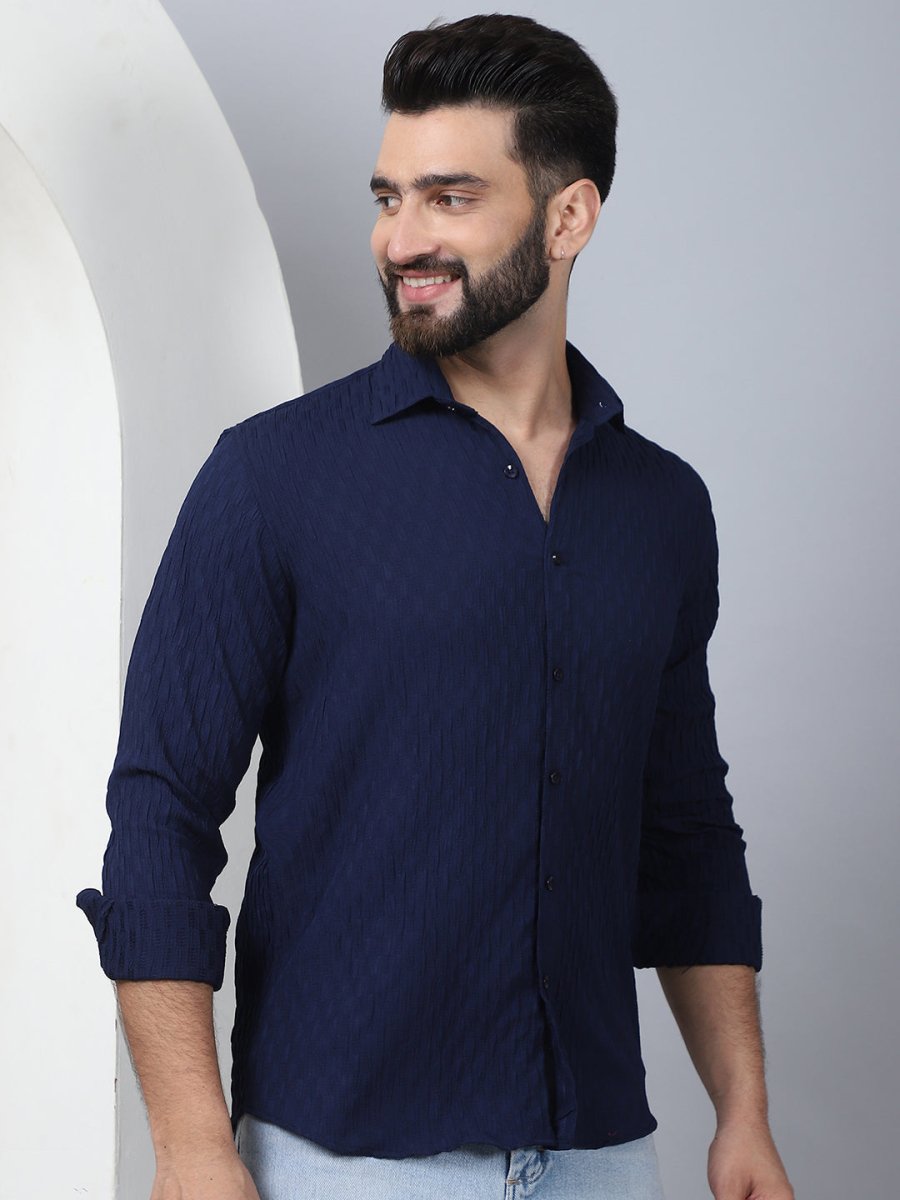 Blue Self Design Cotton Formal Shirt for Men - SF_928Navy_S