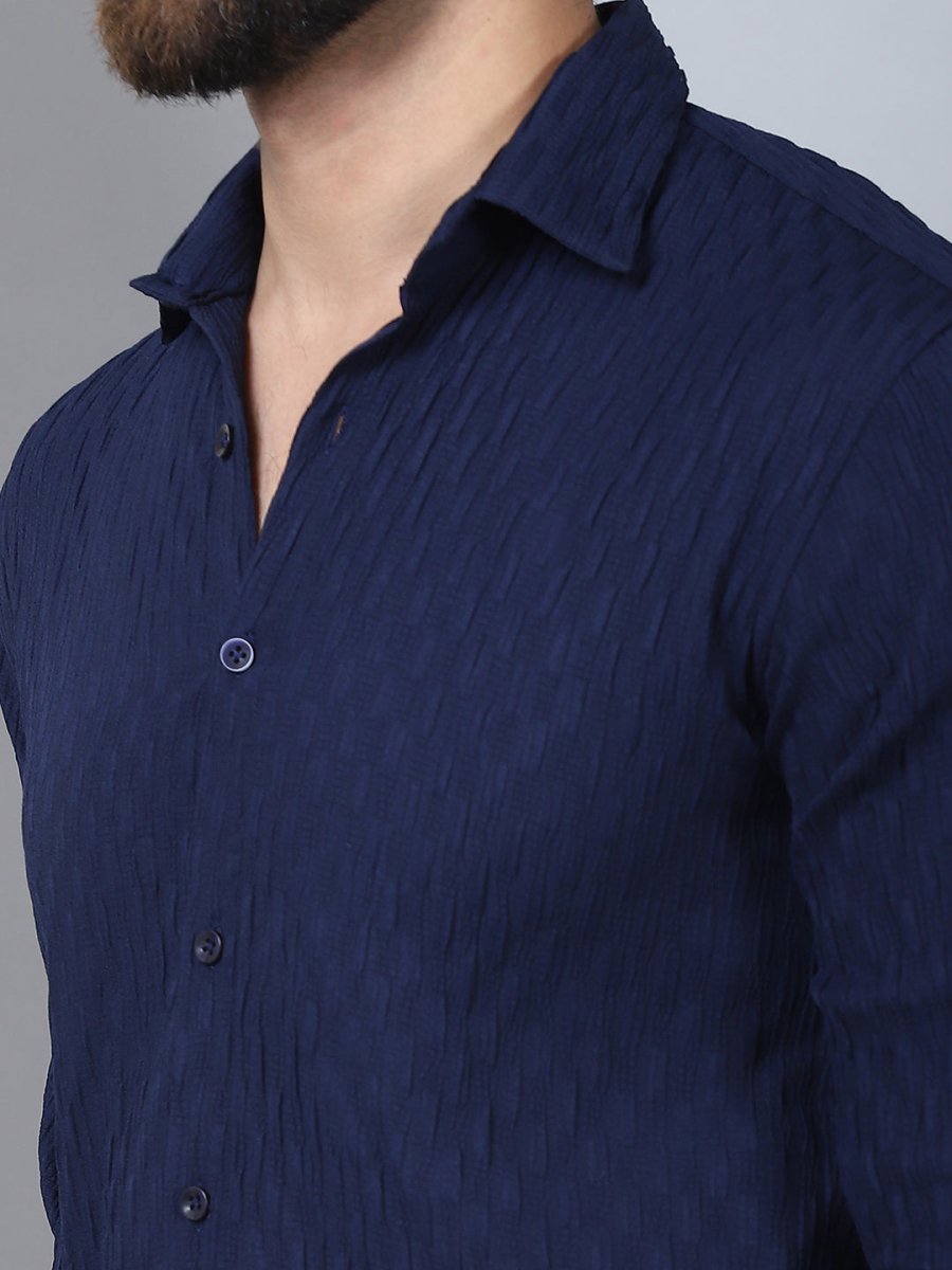 Blue Self Design Cotton Formal Shirt for Men - SF_928Navy_S