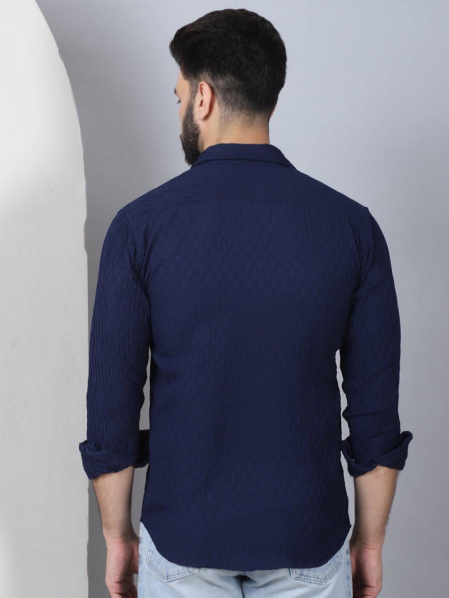 Blue Self Design Cotton Formal Shirt for Men - SF_928Navy_S
