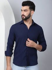 Blue Self Design Cotton Formal Shirt for Men - SF_928Navy_S