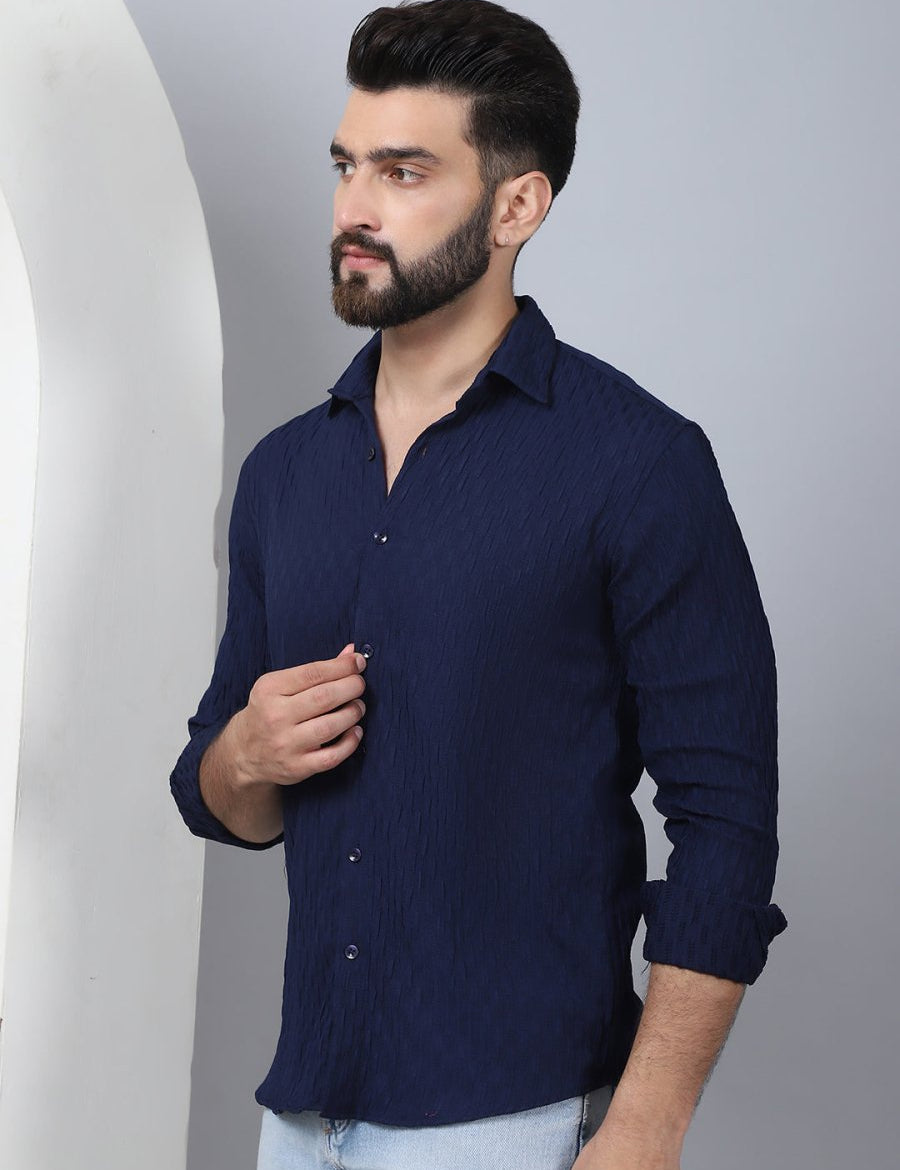 Blue Self Design Cotton Formal Shirt for Men - SF_928Navy_S