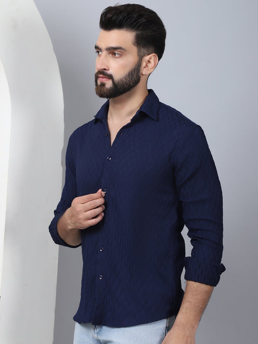 Blue Self Design Cotton Formal Shirt for Men - SF_928Navy_S