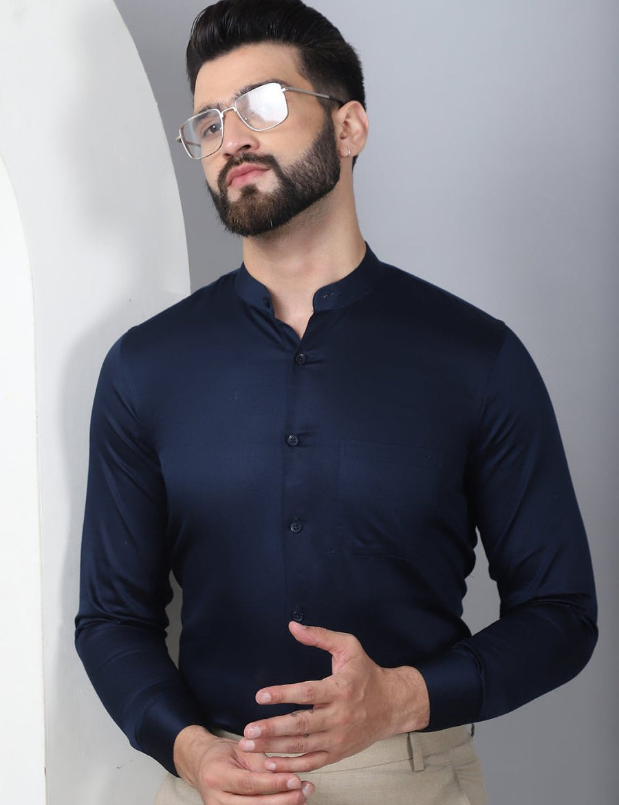 Blue Solid Cotton Formal Shirt for Men - SF_927Navy_S