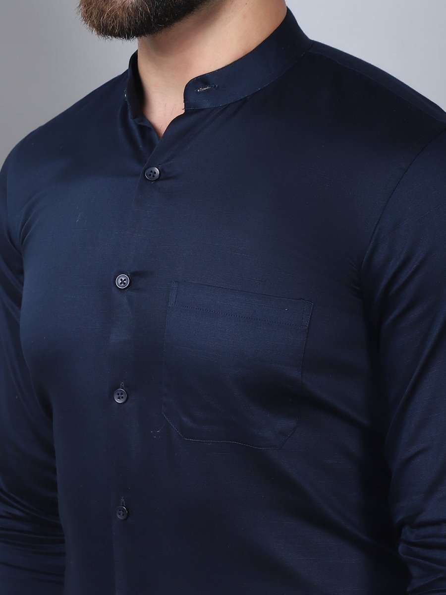 Blue Solid Cotton Formal Shirt for Men - SF_927Navy_S