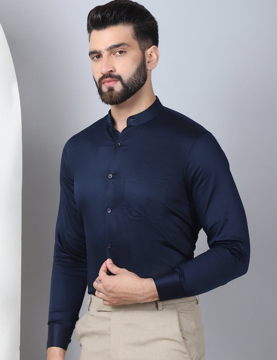 Blue Solid Cotton Formal Shirt for Men - SF_927Navy_S
