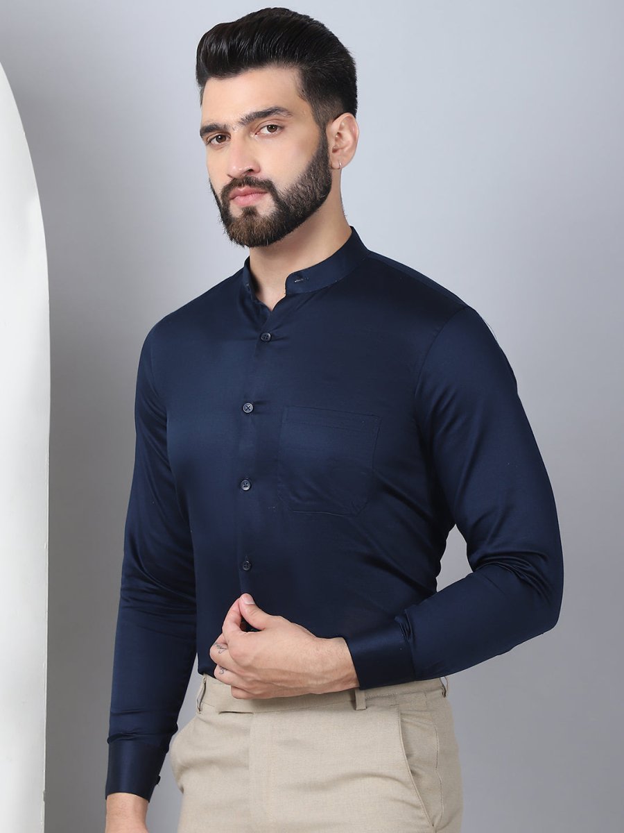 Blue Solid Cotton Formal Shirt for Men - SF_927Navy_S