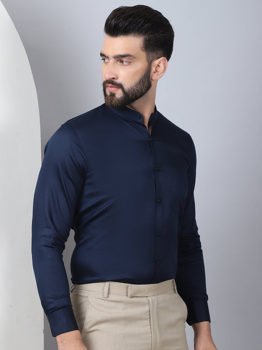 Blue Solid Cotton Formal Shirt for Men - SF_927Navy_S