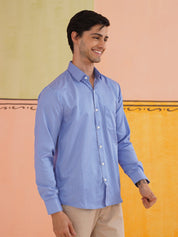 Blue Solid Cotton Shirt for Men - SF_737Blue_S