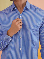 Blue Solid Cotton Shirt for Men - SF_737Blue_S