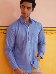 Blue Solid Cotton Shirt for Men - SF_737Blue_S
