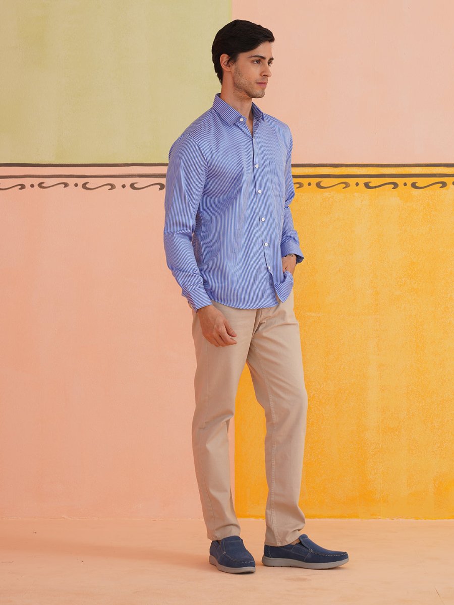 Blue Solid Cotton Shirt for Men - SF_737Blue_S