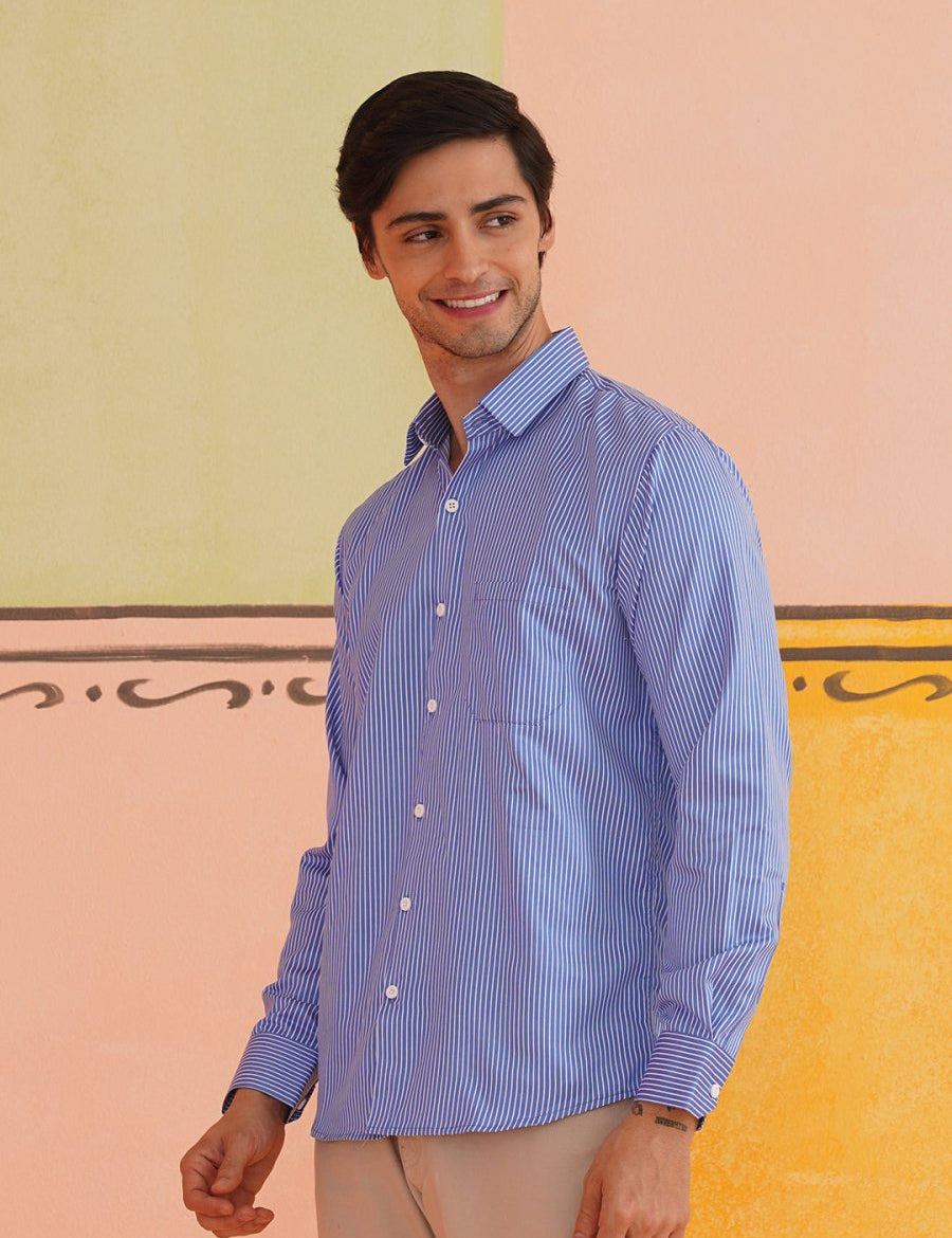 Blue Solid Cotton Shirt for Men - SF_737Blue_S