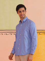 Blue Solid Cotton Shirt for Men - SF_737Blue_S