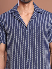 Blue Striped Half Sleeve Shirt for Men - SF_9037Blue_S
