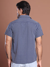 Blue Striped Half Sleeve Shirt for Men - SF_9037Blue_S