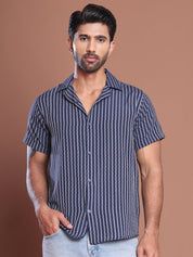 Blue Striped Half Sleeve Shirt for Men - SF_9037Blue_S