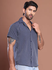 Blue Striped Half Sleeve Shirt for Men - SF_9037Blue_S