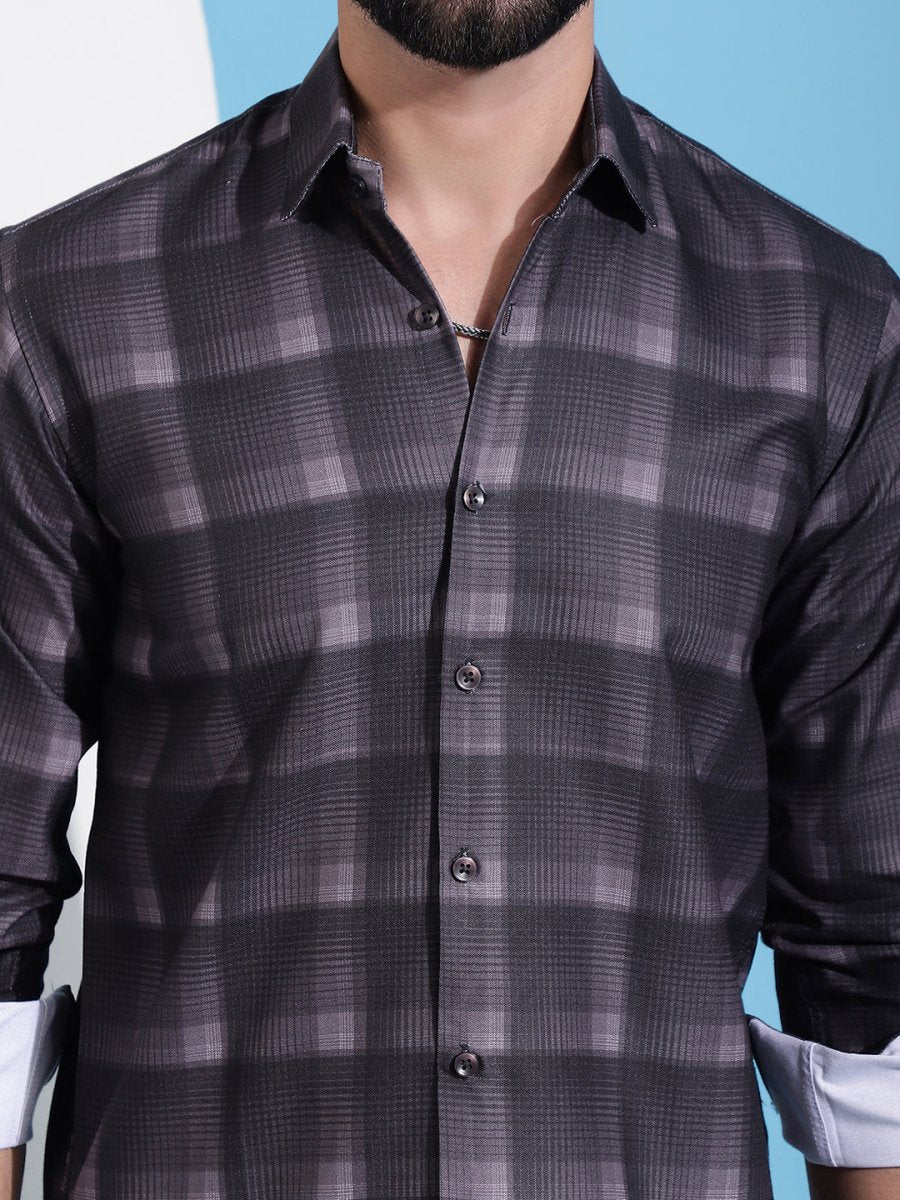 Brown Checked Cotton Casual Shirt for Men - SF_942Brown_S