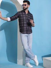 Brown Checked Cotton Casual Shirt for Men - SF_942Brown_S