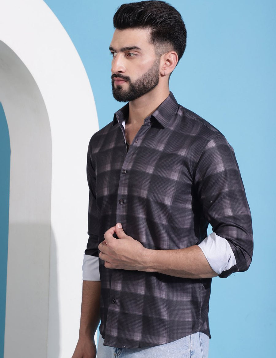 Brown Checked Cotton Casual Shirt for Men - SF_942Brown_S