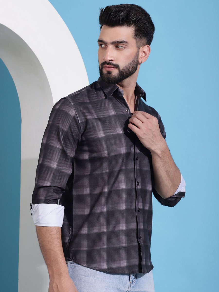Brown Checked Cotton Casual Shirt for Men - SF_942Brown_S