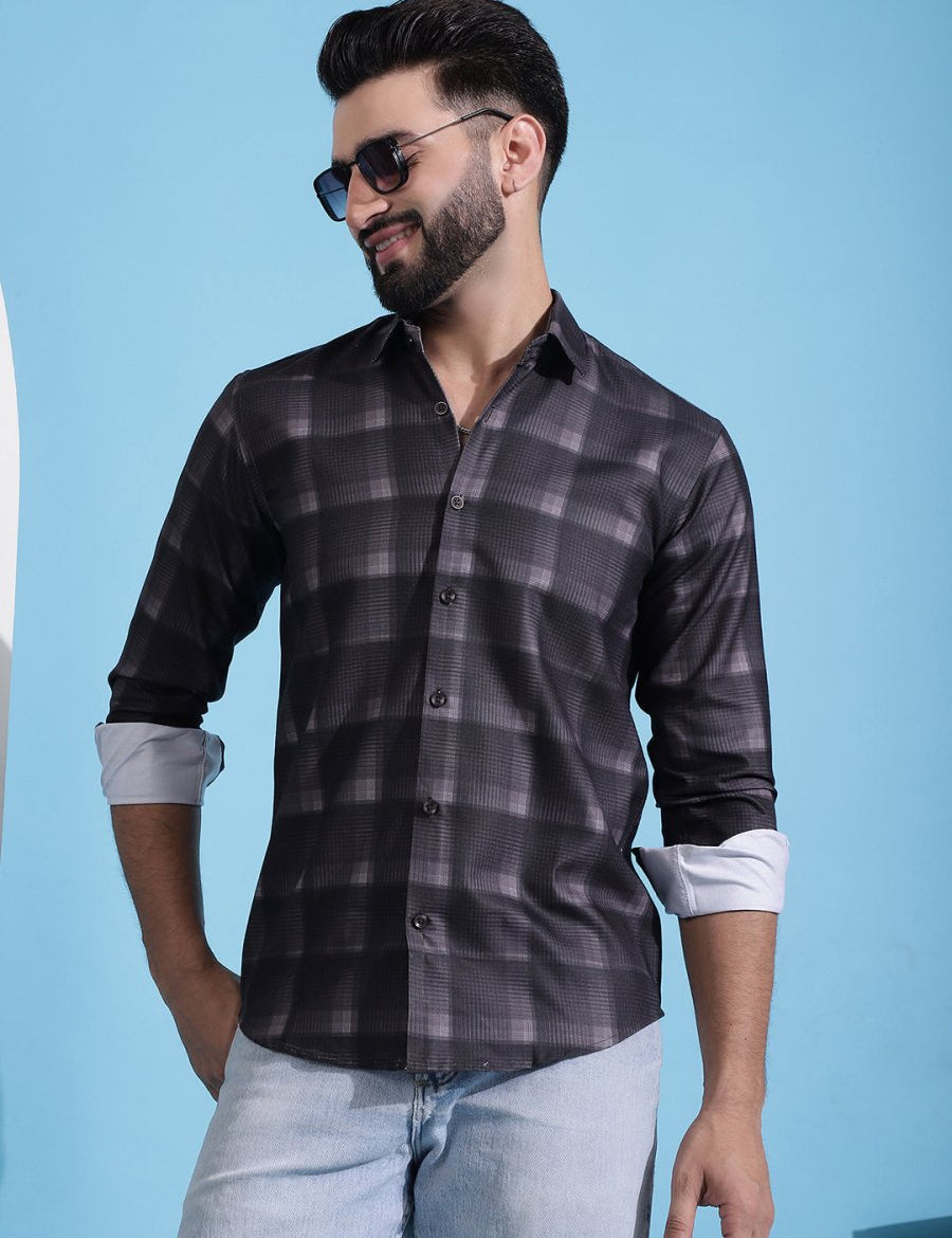 Brown Checked Cotton Casual Shirt for Men - SF_942Brown_S
