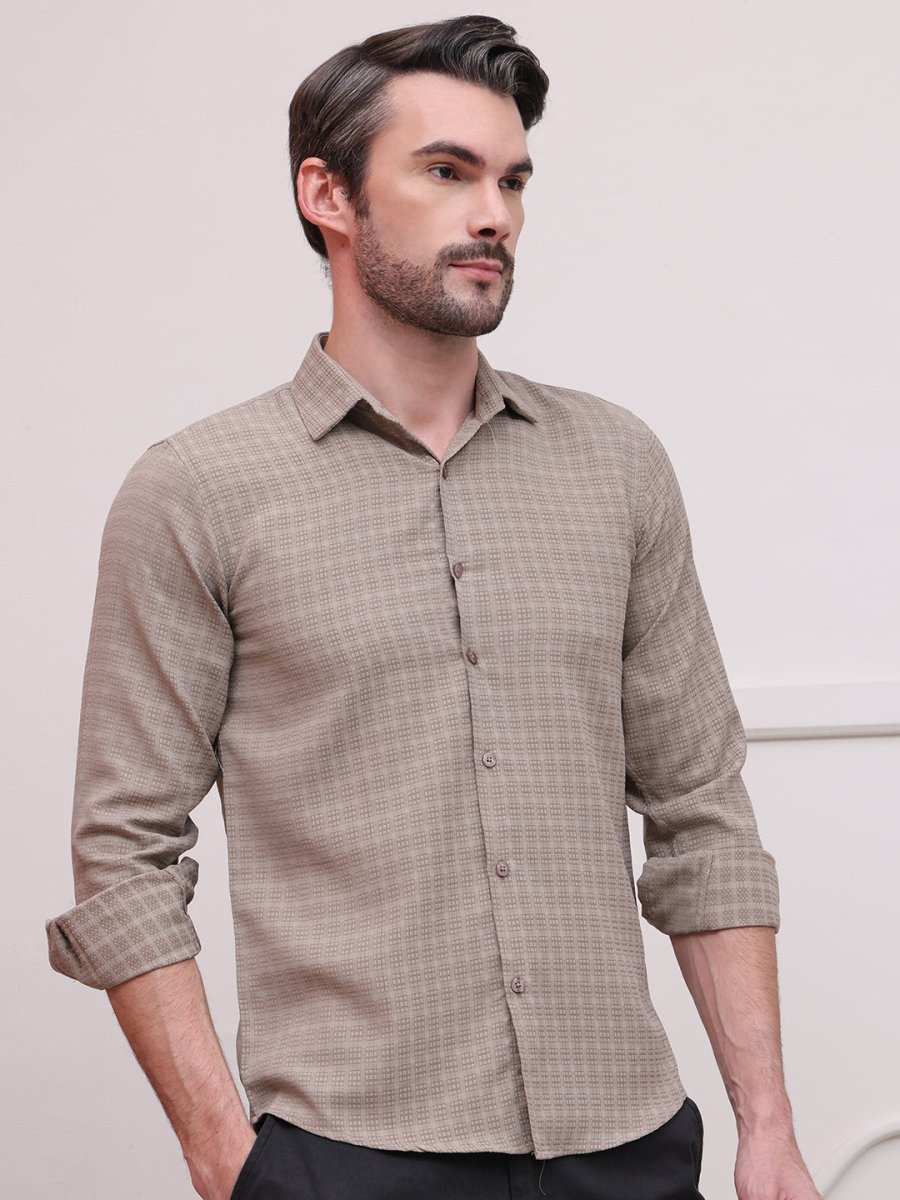 Brown Checked Cotton Formal Shirt for Men - SF_9008Brown_S