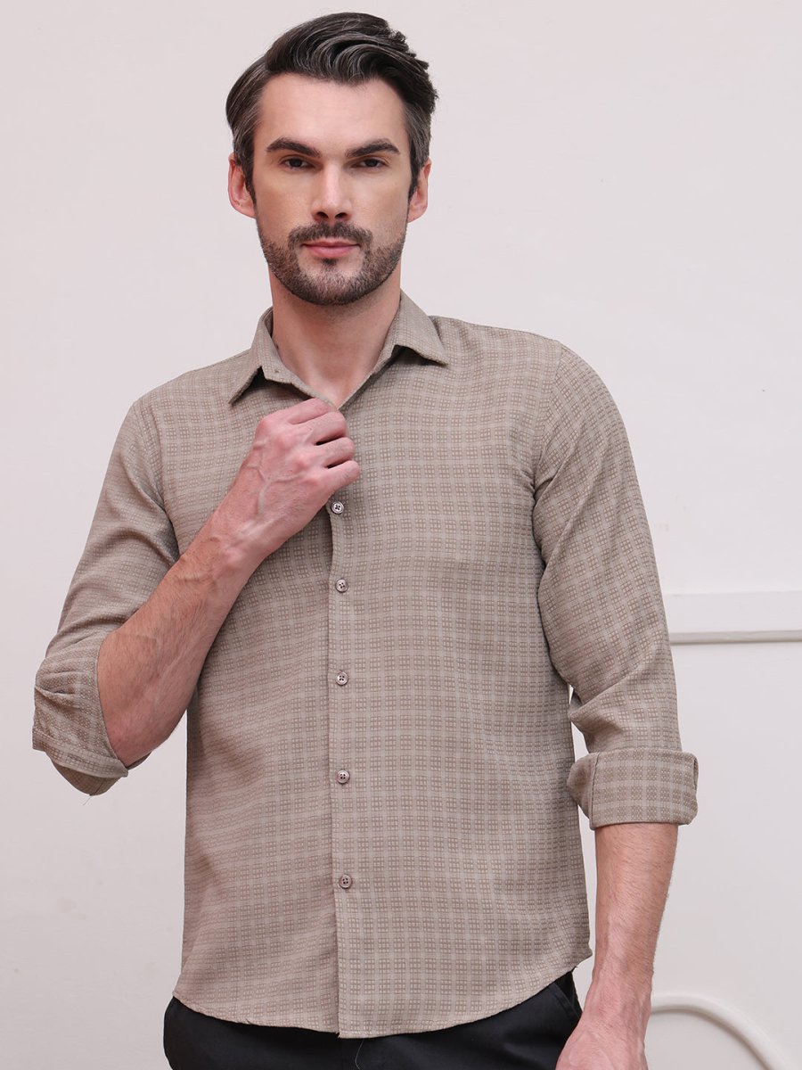 Brown Checked Cotton Formal Shirt for Men - SF_9008Brown_S