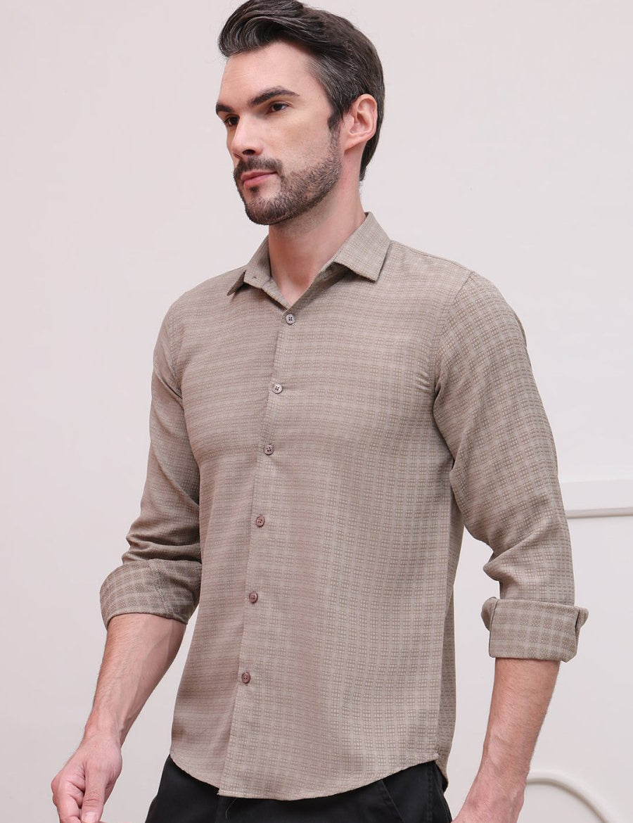 Brown Checked Cotton Formal Shirt for Men - SF_9008Brown_S