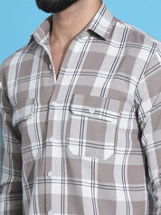 Brown Checked Cotton Shirt for Men - SF_951Brown_S