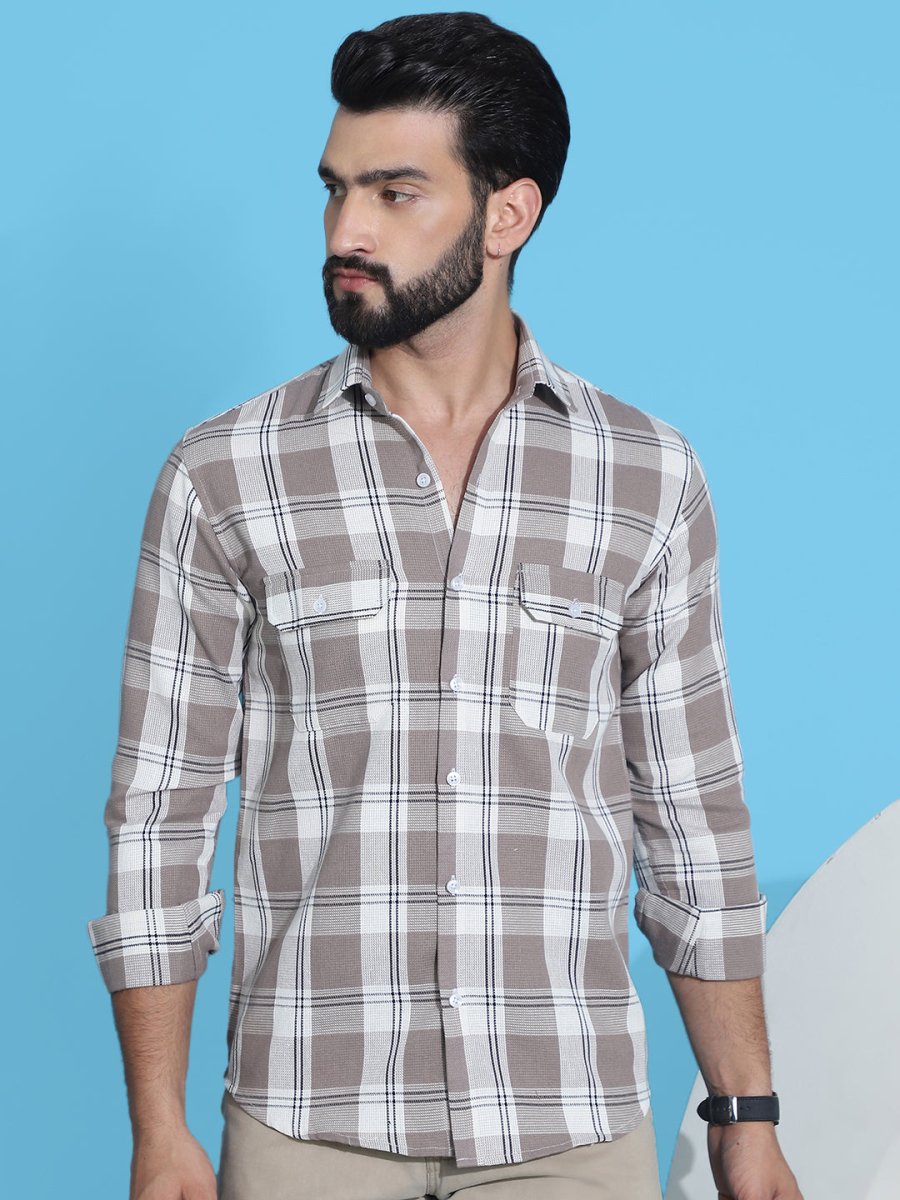 Brown Checked Cotton Shirt for Men - SF_951Brown_S
