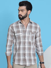 Brown Checked Cotton Shirt for Men - SF_951Brown_S