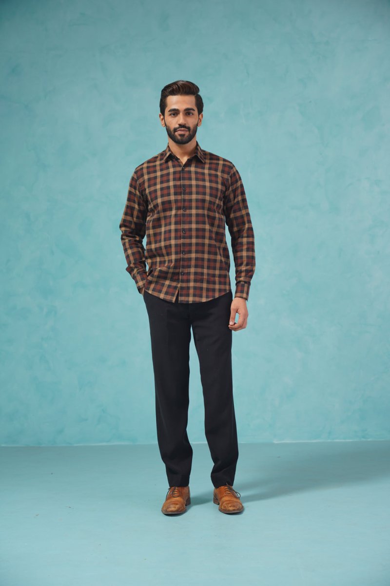 Brown Checked Cotton Shirt for Men - SF_900Brown_S