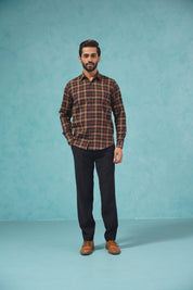 Brown Checked Cotton Shirt for Men - SF_900Brown_S