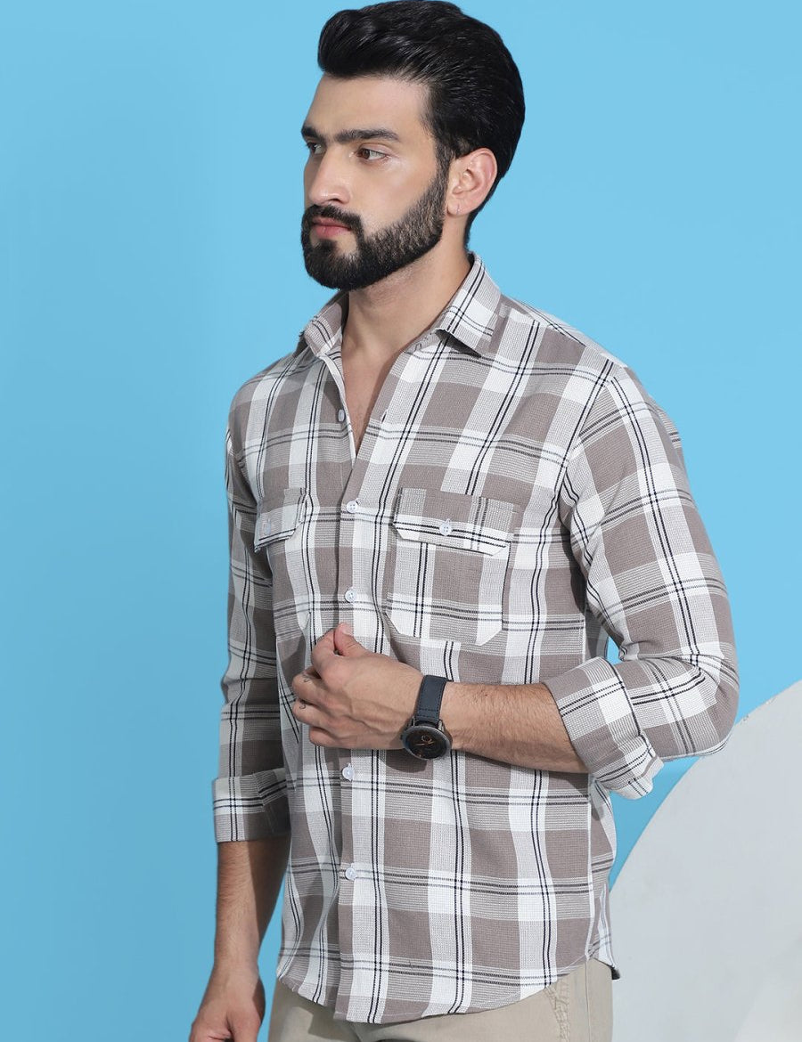 Brown Checked Cotton Shirt for Men - SF_951Brown_S