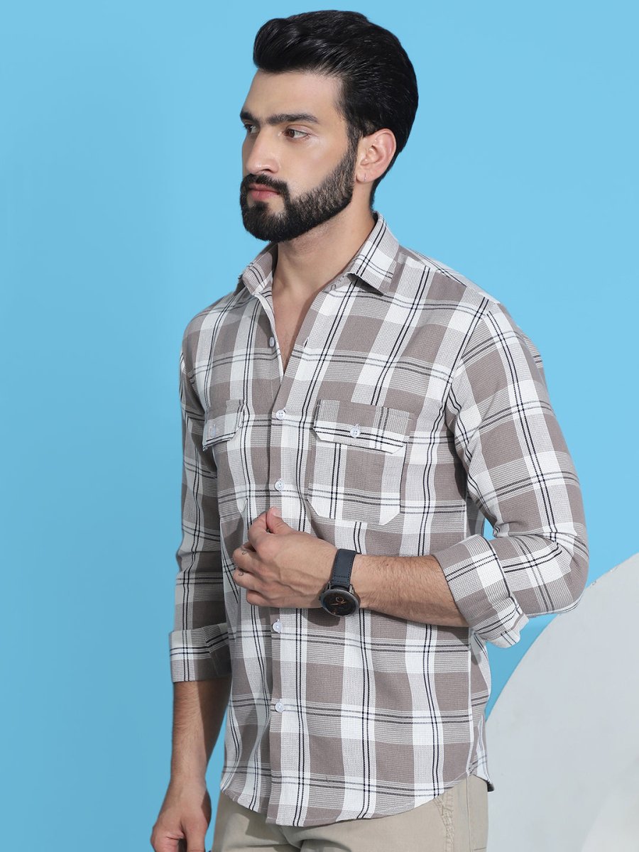 Brown Checked Cotton Shirt for Men - SF_951Brown_S
