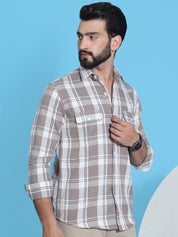Brown Checked Cotton Shirt for Men - SF_951Brown_S