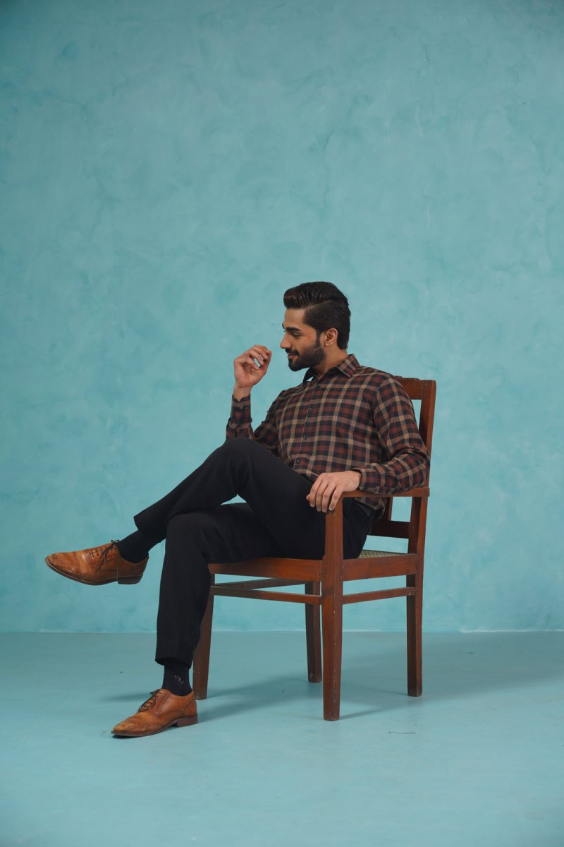Brown Checked Cotton Shirt for Men - SF_900Brown_S