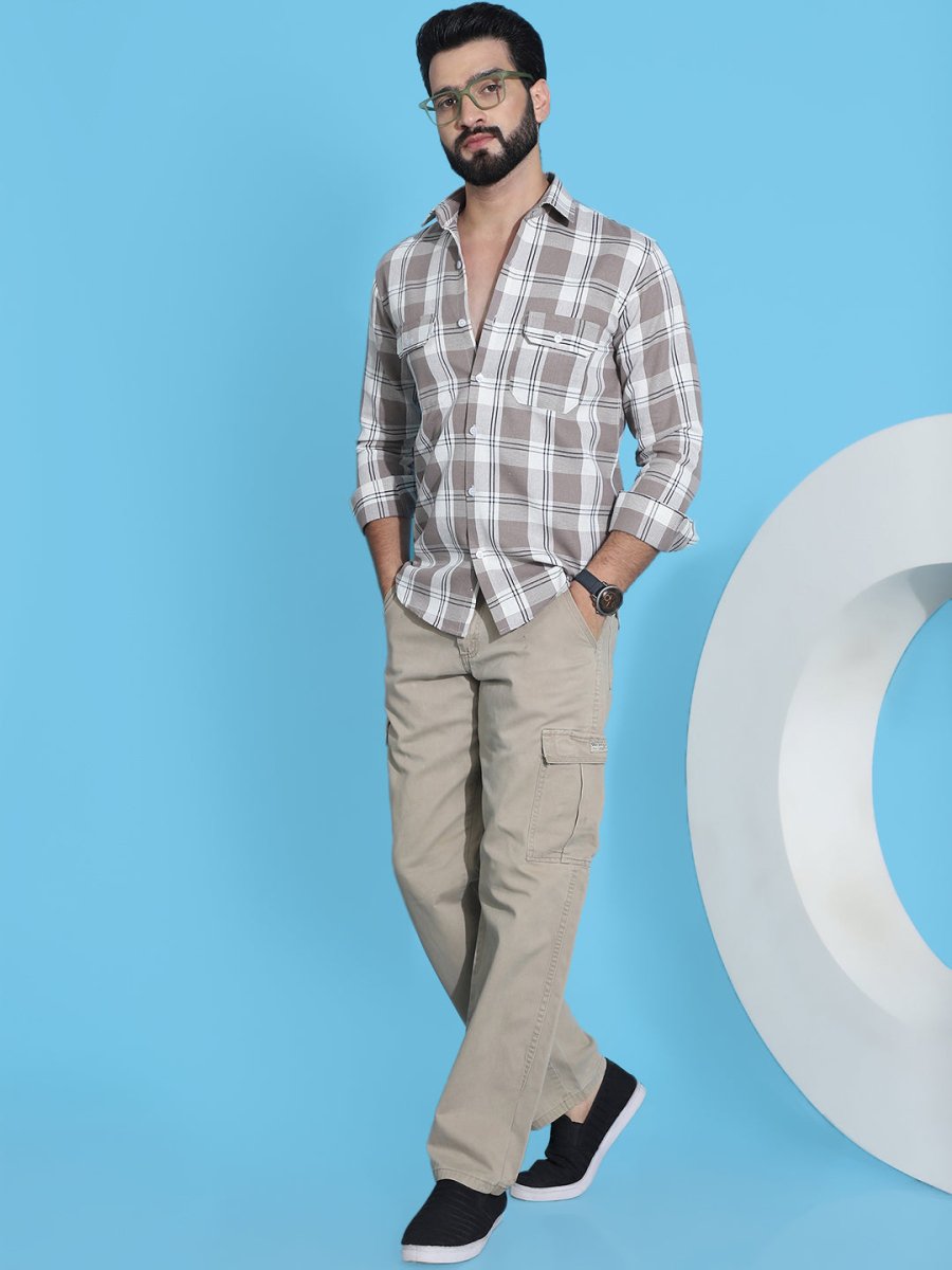 Brown Checked Cotton Shirt for Men - SF_951Brown_S