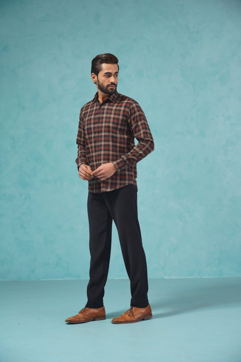 Brown Checked Cotton Shirt for Men - SF_900Brown_S