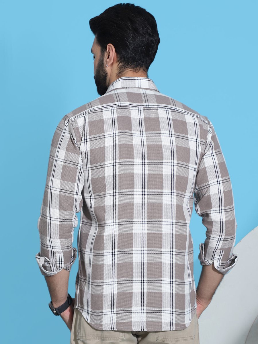 Brown Checked Cotton Shirt for Men - SF_951Brown_S