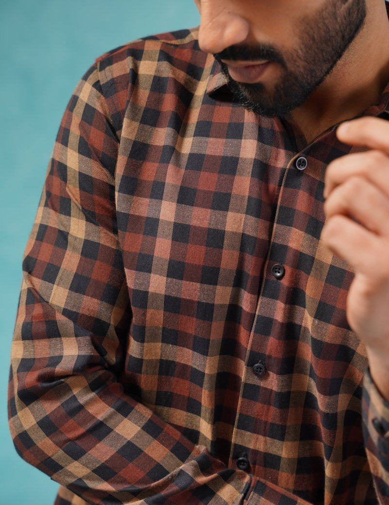 Brown Checked Cotton Shirt for Men - SF_900Brown_S