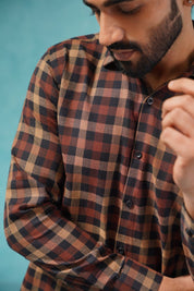 Brown Checked Cotton Shirt for Men - SF_900Brown_S