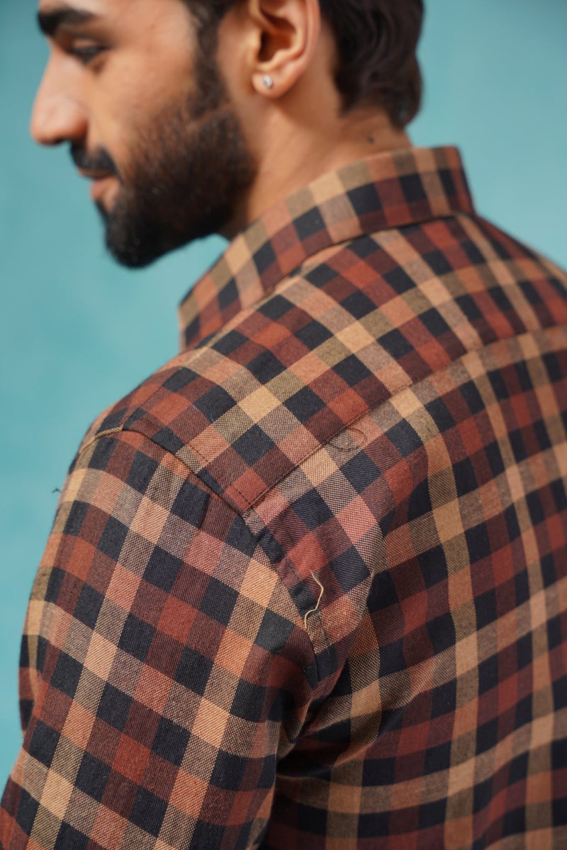 Brown Checked Cotton Shirt for Men - SF_900Brown_S