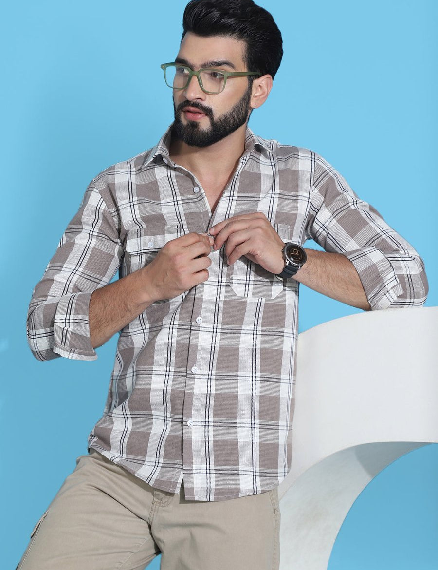 Brown Checked Cotton Shirt for Men - SF_951Brown_S
