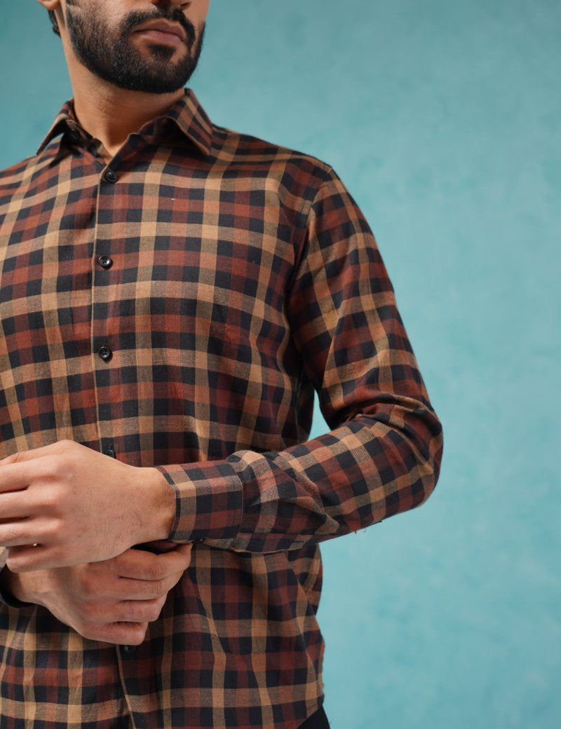 Brown Checked Cotton Shirt for Men - SF_900Brown_S