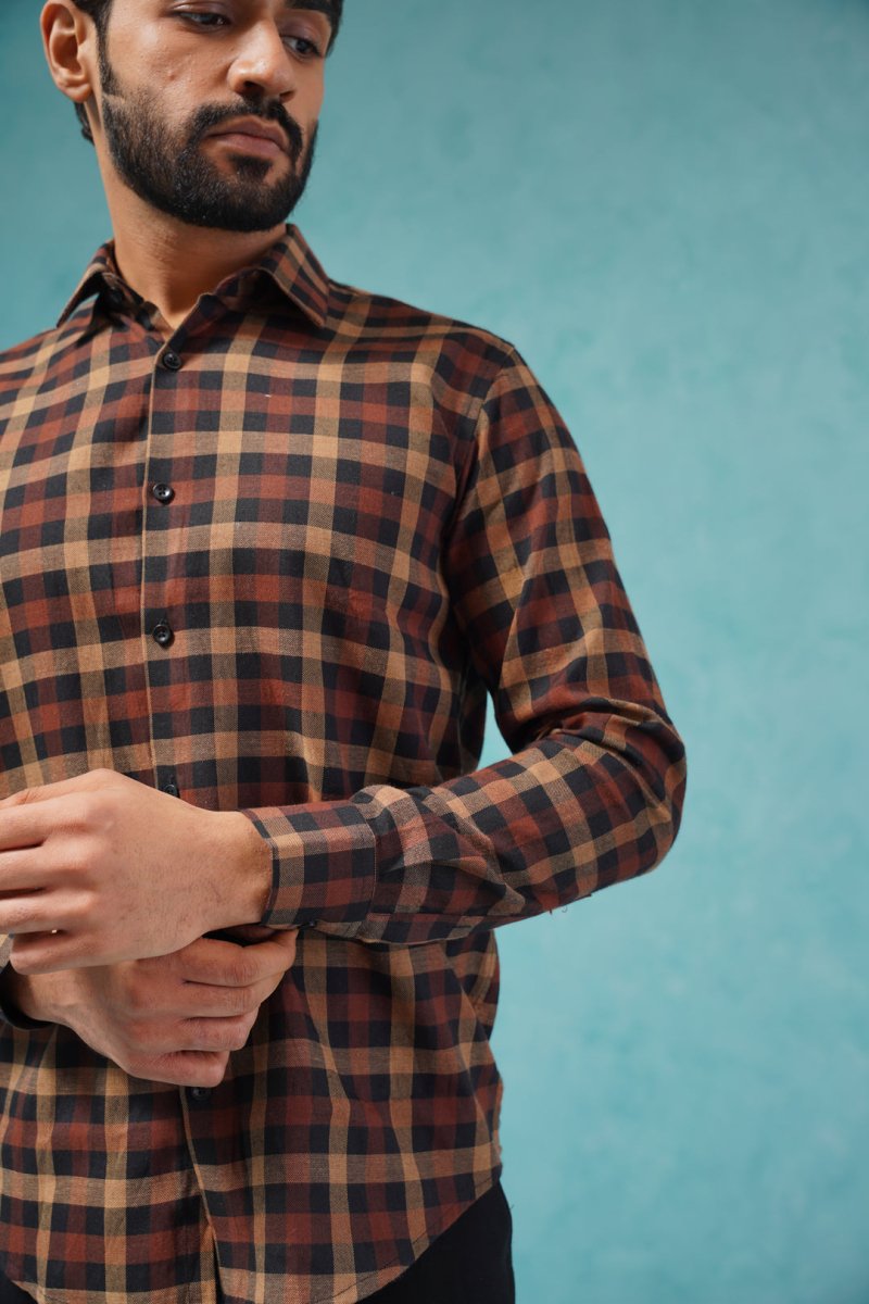 Brown Checked Cotton Shirt for Men - SF_900Brown_S
